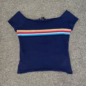 Off Shoulder Top w/ Rainbow Stripe